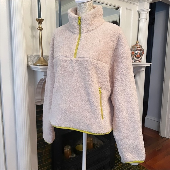 GIRLFRIEND COLLECTIVE Cream & Yellow Trim Half-Zip Fleece Pullover Jacket Size M - Picture 7 of 11